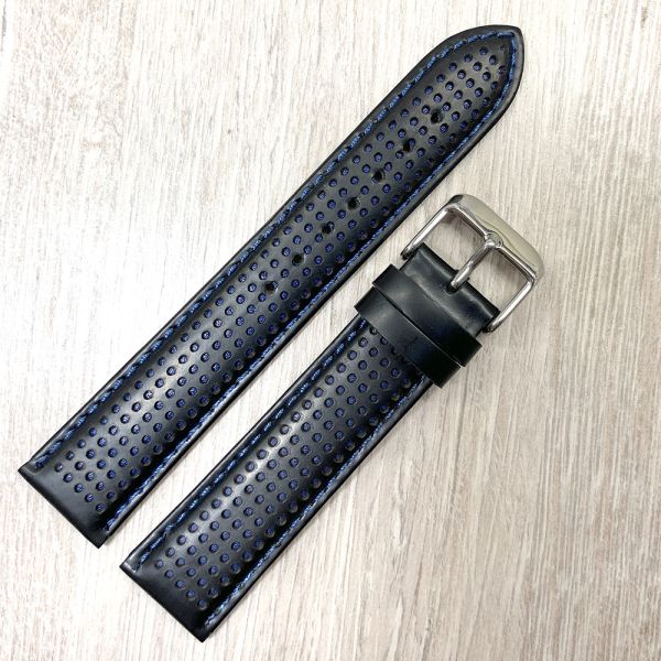 Перфорірована шкіра, ремінець темно синій 20мм