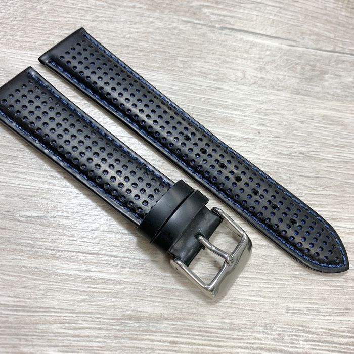 Перфорірована шкіра, ремінець темно синій 20мм