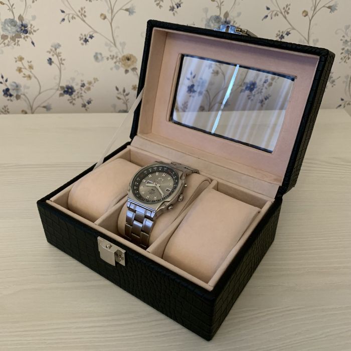 Шкатулка для годинника чорна на 3 пари,  3 шт