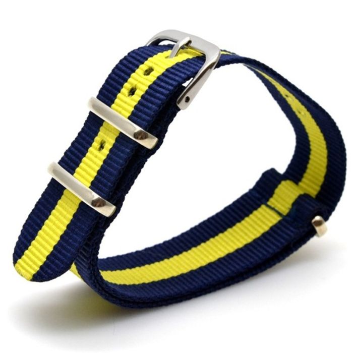 Ремінець для годинника 20мм, тканина, блакитний з жовтим